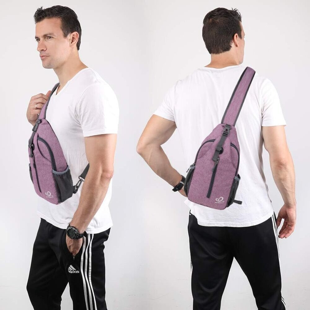 Waterfly Men Women Purple Crossbody Adjustable Strap Hiking Sling Backpack - Picture 6 of 6